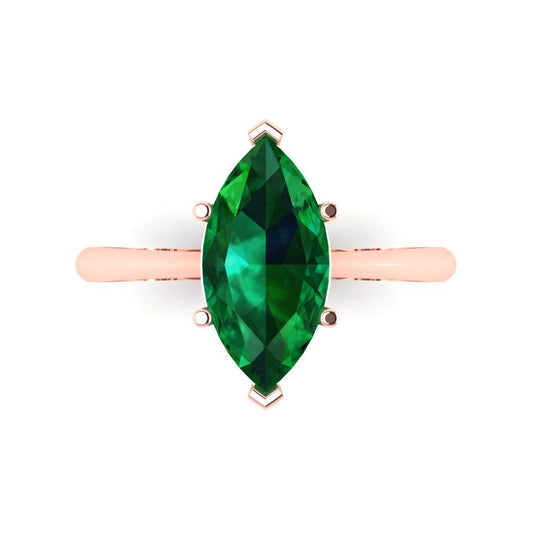 2.5 cttw Simulated Emerald Solitaire  Engagement Ring - Solid Rose Gold (VVS1, Marquise Cut ,13x6.5mm)