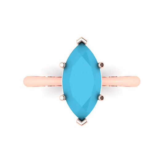 2.5 cttw Simulated Turquoise Solitaire  Engagement Ring - Solid Rose Gold (VVS1, Marquise Cut ,13x6.5mm)
