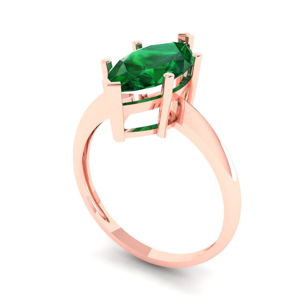 2.5 cttw Simulated Emerald Solitaire  Engagement Ring - Solid Gold (Marquise Cut ,13x6.5mm)