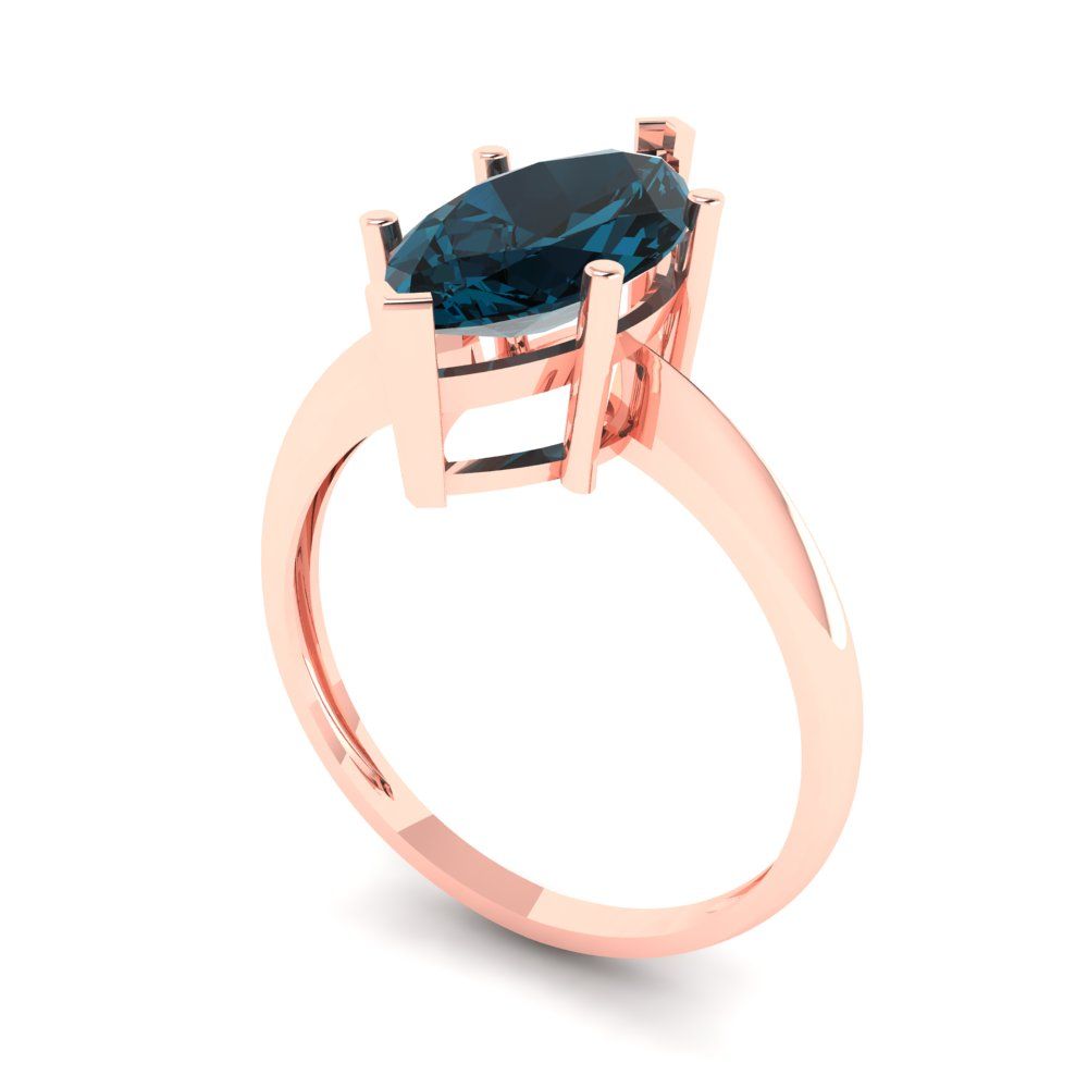 2.5 cttw Natural London Blue Topaz Solitaire  Engagement Ring - Solid Gold (Marquise Cut ,13x6.5mm)