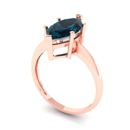 2.5 cttw Natural London Blue Topaz Solitaire  Engagement Ring - Solid Gold (Marquise Cut ,13x6.5mm)