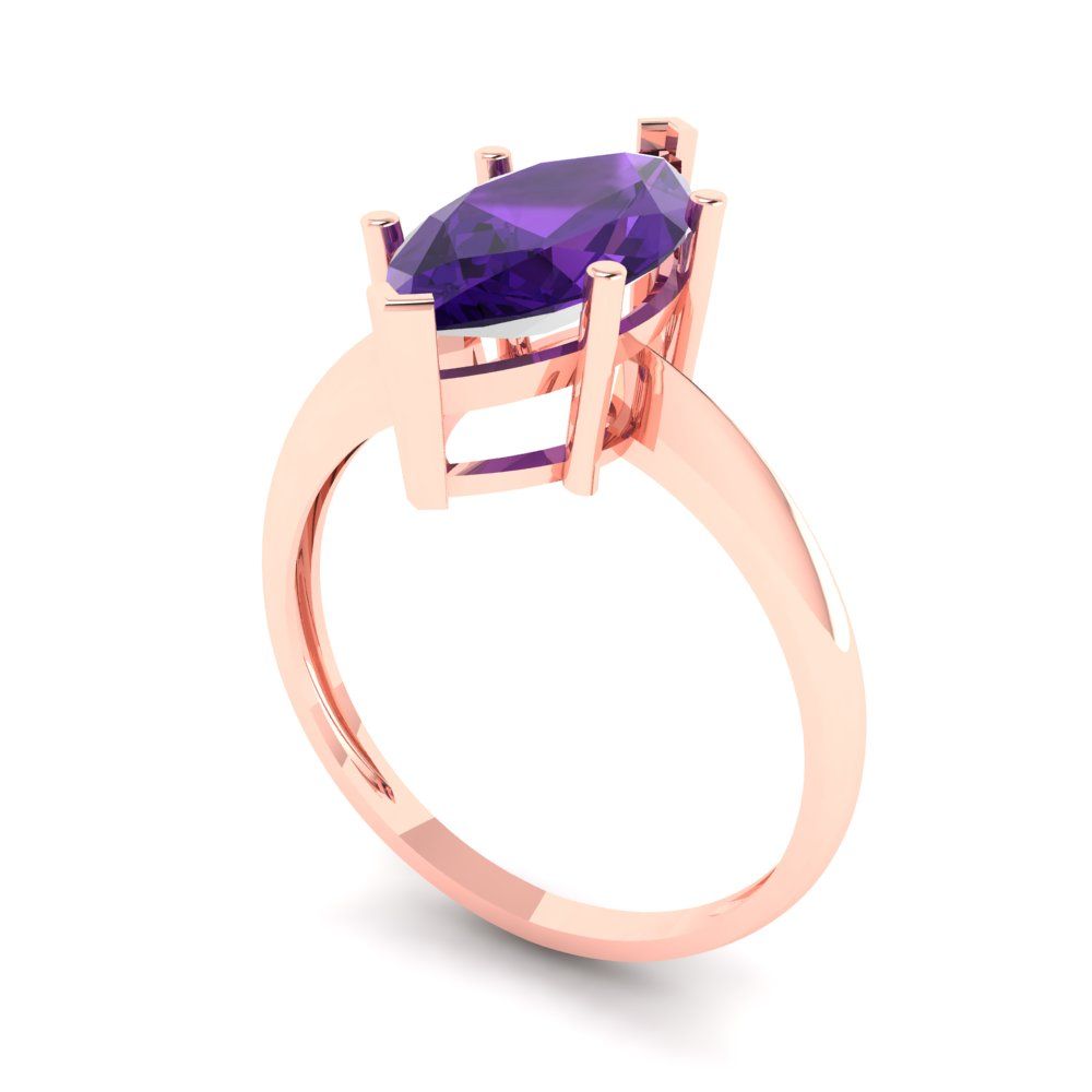 2.5 cttw Natural Amethyst Solitaire  Engagement Ring - Solid Gold (Marquise Cut ,13x6.5mm)