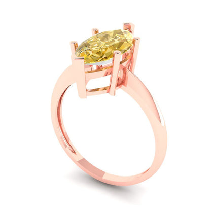 2.5 cttw Zirconia Simulated Yellow Diamond Solitaire  Engagement Ring - Solid Gold (VVS1, Marquise Cut ,13x6.5mm)