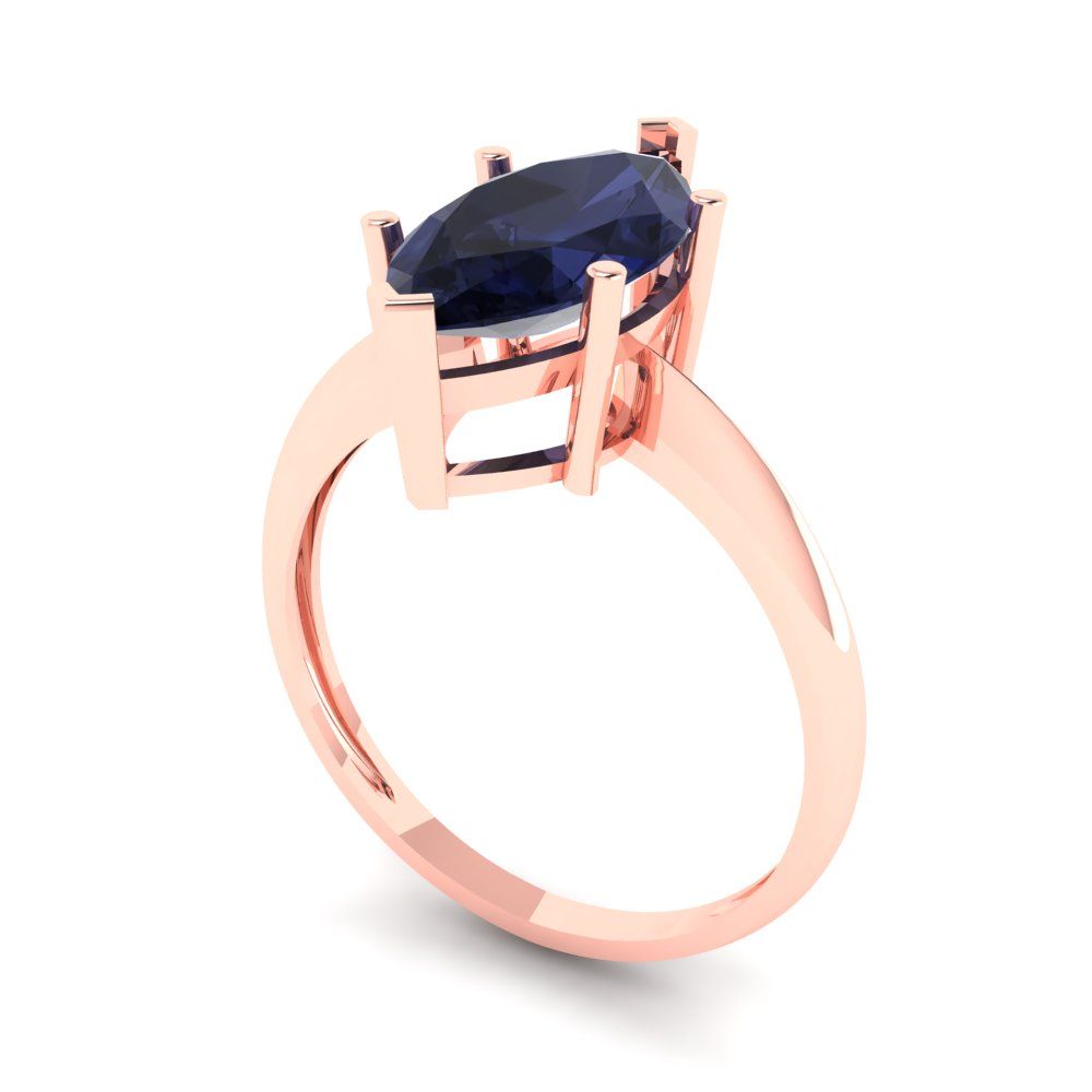 2.5 cttw Simulated Blue Sapphire Solitaire  Engagement Ring - Solid Gold (Marquise Cut ,13x6.5mm)