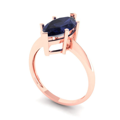 2.5 cttw Simulated Blue Sapphire Solitaire  Engagement Ring - Solid Gold (Marquise Cut ,13x6.5mm)