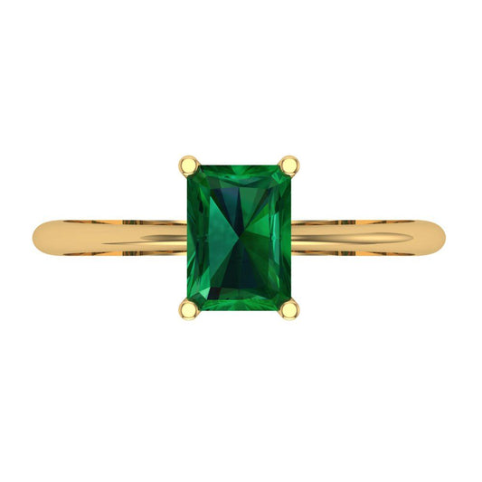 1 cttw Simulated Emerald Solitaire  Engagement Ring - Solid Yellow Gold (VVS1, Radiant Cut,7x5mm)