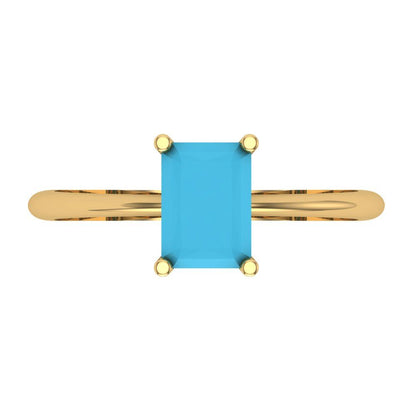 1 cttw Simulated Turquoise Solitaire  Engagement Ring - Solid Gold (Radiant Cut,7x5mm)