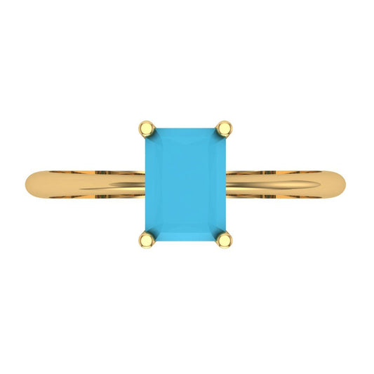 1 cttw Simulated Turquoise Solitaire  Engagement Ring - Solid Yellow Gold (VVS1, Radiant Cut,7x5mm)