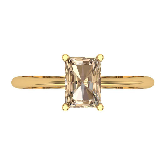1 cttw Yellow Moissanite Solitaire  Engagement Ring - Solid Yellow Gold (VVS1, Radiant Cut,7x5mm)