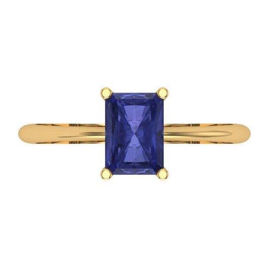 1 cttw Simulated Tanzanite Solitaire  Engagement Ring - Solid Yellow Gold (VVS1, Radiant Cut,7x5mm)