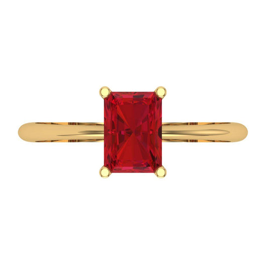 1 cttw Simulated Ruby Solitaire  Engagement Ring - Solid Yellow Gold (VVS1, Radiant Cut,7x5mm)