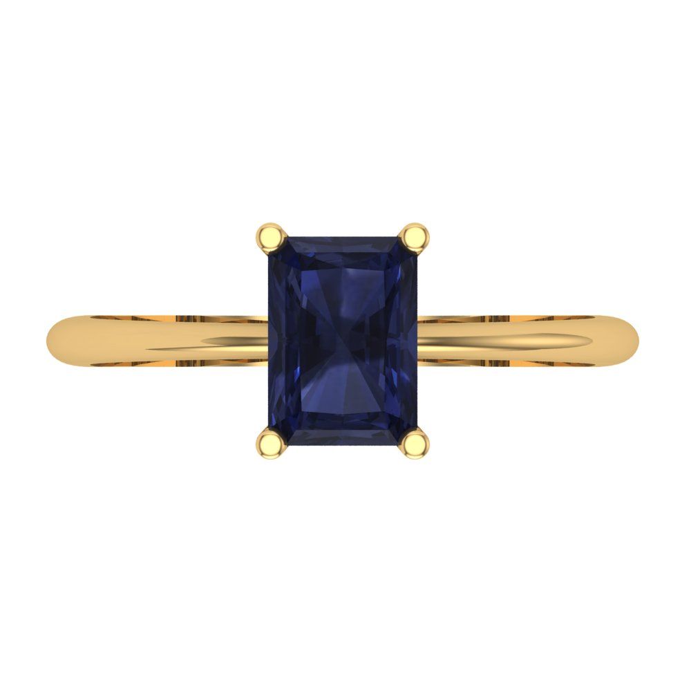 1 cttw Simulated Blue Sapphire Solitaire  Engagement Ring - Solid Gold (Radiant Cut,7x5mm)