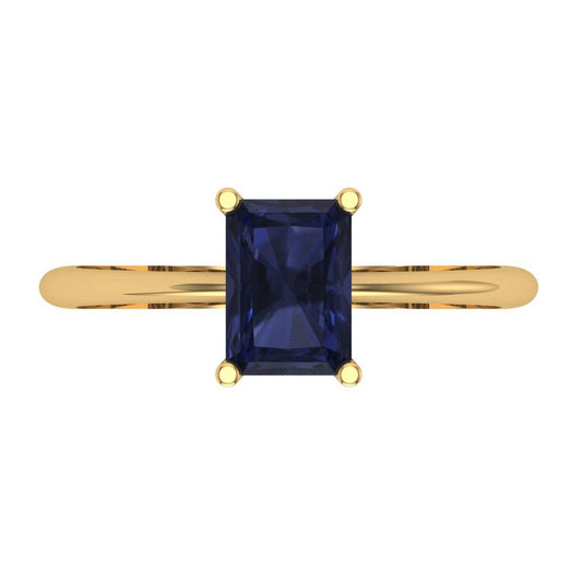 1 cttw Simulated Blue Sapphire Solitaire  Engagement Ring - Solid Yellow Gold (VVS1, Radiant Cut,7x5mm)