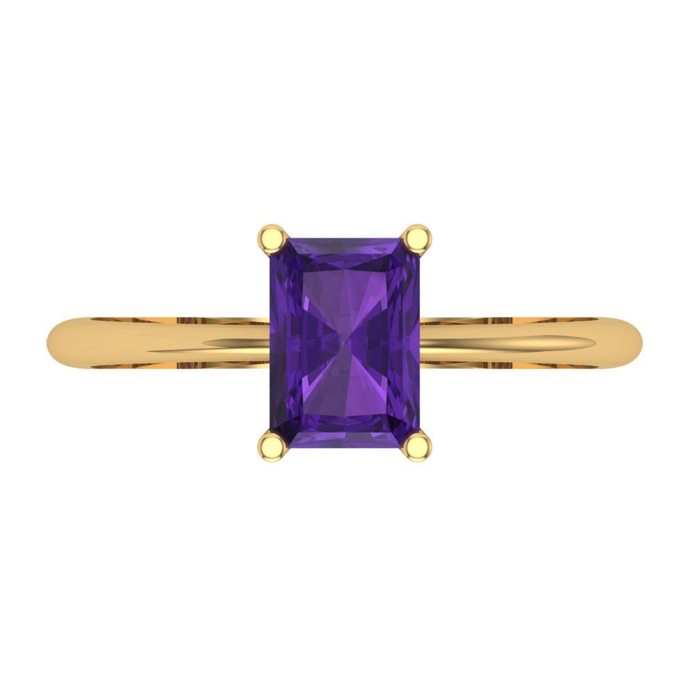 1 cttw Natural Amethyst Solitaire  Engagement Ring - Solid Gold (Radiant Cut,7x5mm)