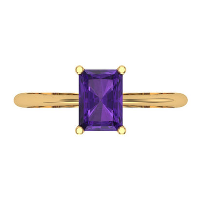 1 cttw Natural Amethyst Solitaire  Engagement Ring - Solid Gold (Radiant Cut,7x5mm)