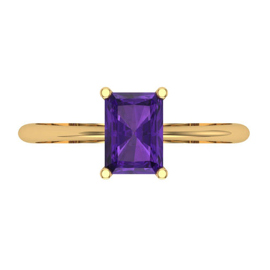 1 cttw Natural Amethyst Solitaire  Engagement Ring - Solid Yellow Gold (VVS1, Radiant Cut,7x5mm)