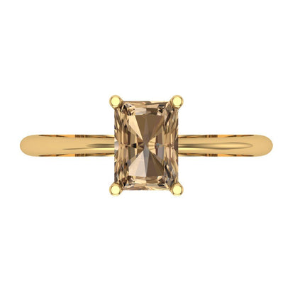 1 cttw Zirconia Simulated Champagne Diamond Solitaire  Engagement Ring - Solid Gold (VVS1, Radiant Cut,7x5mm)