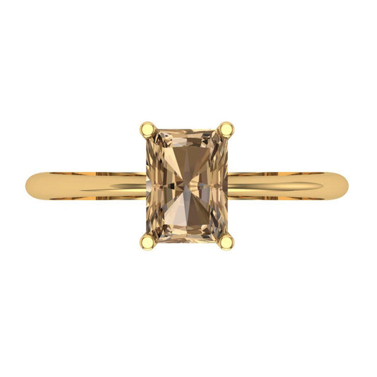 1 cttw Zirconia Simulated Champagne Diamond Solitaire  Engagement Ring - Solid Yellow Gold (VVS1, Radiant Cut,7x5mm)
