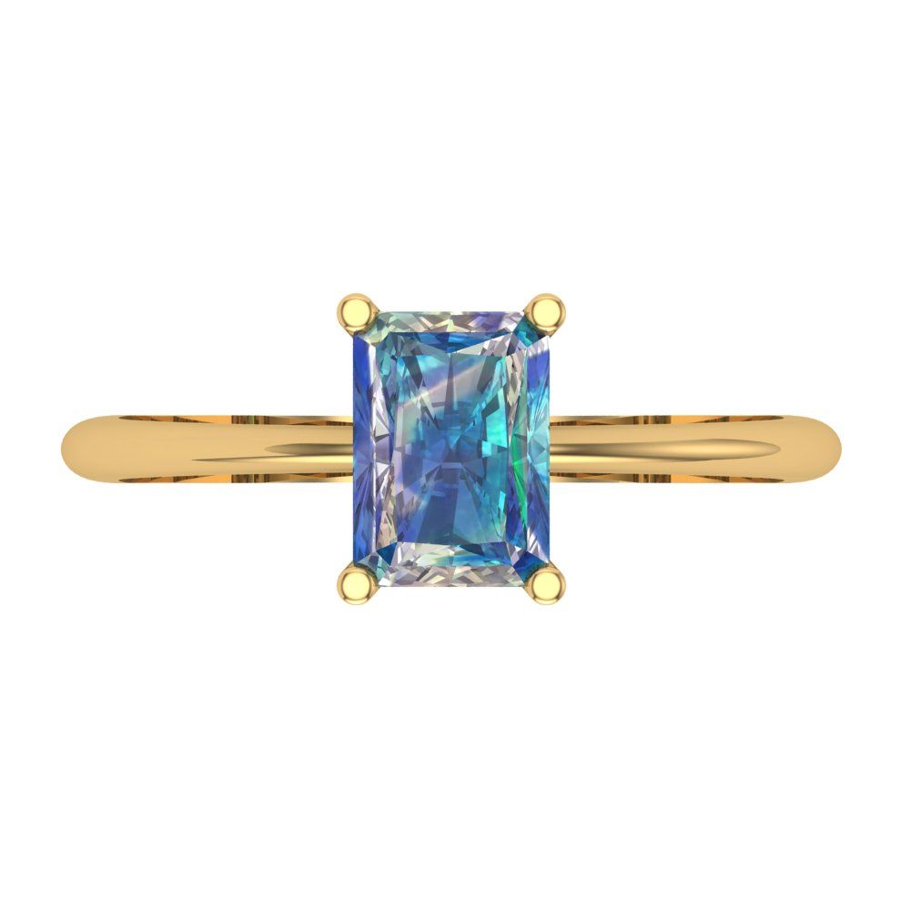 1 cttw Blue Moissanite Solitaire  Engagement Ring - Solid Gold (Radiant Cut,7x5mm)