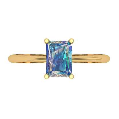 1 cttw Blue Moissanite Solitaire  Engagement Ring - Solid Gold (Radiant Cut,7x5mm)