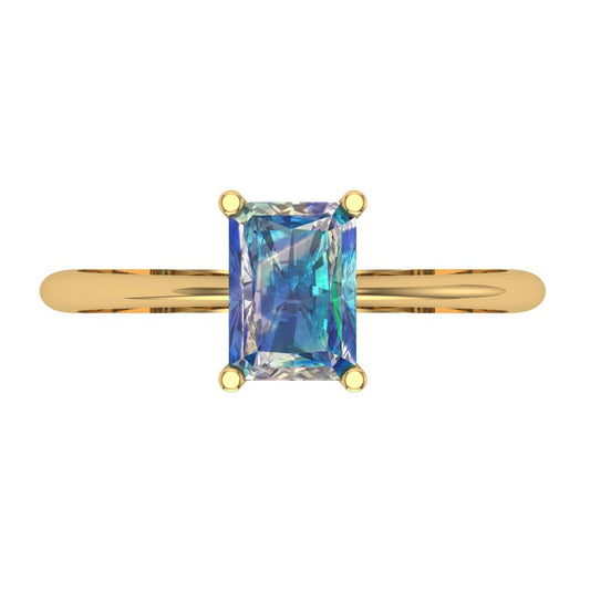1 cttw Blue Moissanite Solitaire  Engagement Ring - Solid Yellow Gold (VVS1, Radiant Cut,7x5mm)
