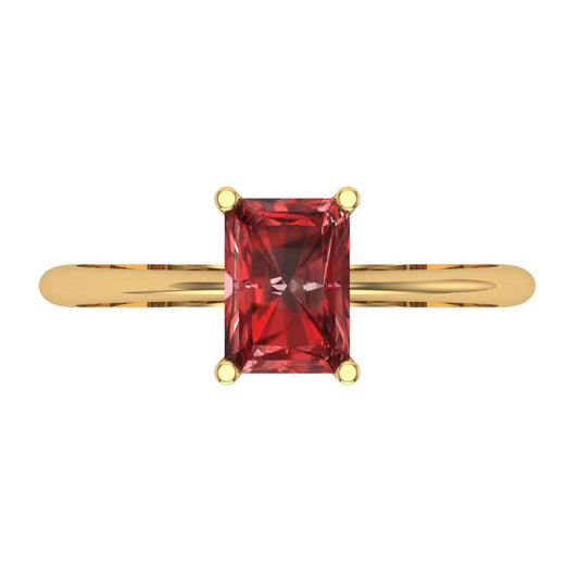 1 cttw Natural Garnet Solitaire  Engagement Ring - Solid Yellow Gold (VVS1, Radiant Cut,7x5mm)