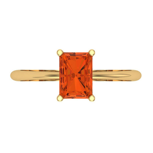 1 cttw Zirconia Simulated Red Diamond Solitaire  Engagement Ring - Solid Yellow Gold (VVS1, Radiant Cut,7x5mm)