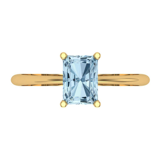 1 cttw Natural Aquamarine Solitaire  Engagement Ring - Solid Yellow Gold (VVS1, Radiant Cut,7x5mm)