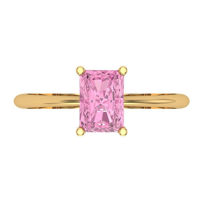 1 cttw Zirconia Simulated Pink Diamond Solitaire  Engagement Ring - Solid Gold (VVS1, Radiant Cut,7x5mm)