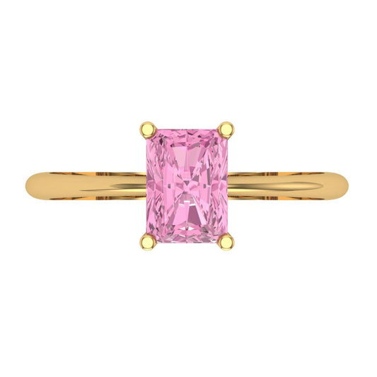 1 cttw Zirconia Simulated Pink Diamond Solitaire  Engagement Ring - Solid Yellow Gold (VVS1, Radiant Cut,7x5mm)