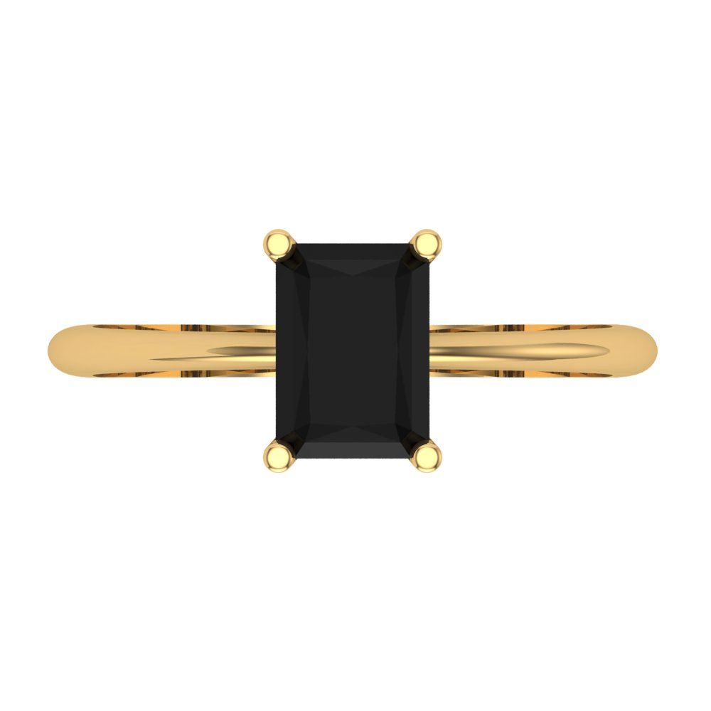 1 cttw Natural Onyx Solitaire  Engagement Ring - Solid Gold (Radiant Cut,7x5mm)