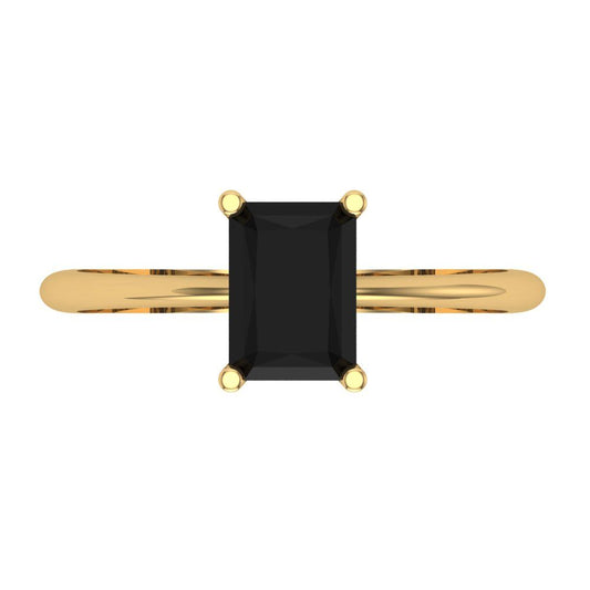 1 cttw Natural Onyx Solitaire  Engagement Ring - Solid Yellow Gold (VVS1, Radiant Cut,7x5mm)