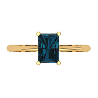 1 cttw Natural London Blue Topaz Solitaire  Engagement Ring - Solid Gold (Radiant Cut,7x5mm)