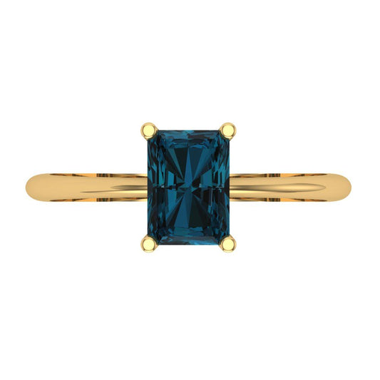 1 cttw Natural London Blue Topaz Solitaire  Engagement Ring - Solid Yellow Gold (VVS1, Radiant Cut,7x5mm)