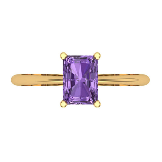 1 cttw Simulated Alexandrite Solitaire  Engagement Ring - Solid Yellow Gold (VVS1, Radiant Cut,7x5mm)