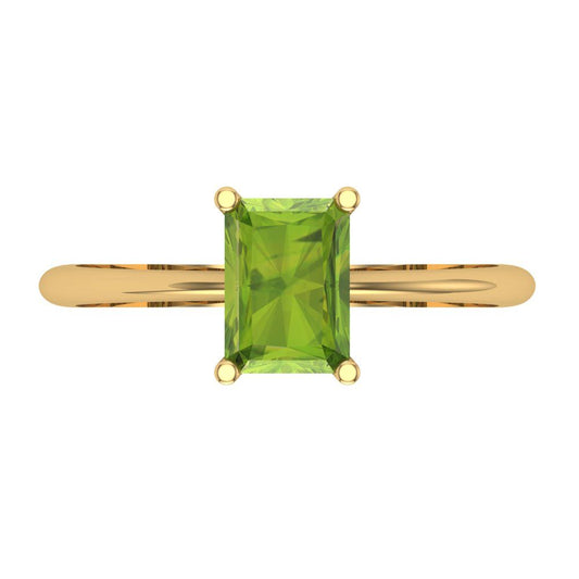 1 cttw Natural Peridot Solitaire  Engagement Ring - Solid Yellow Gold (VVS1, Radiant Cut,7x5mm)