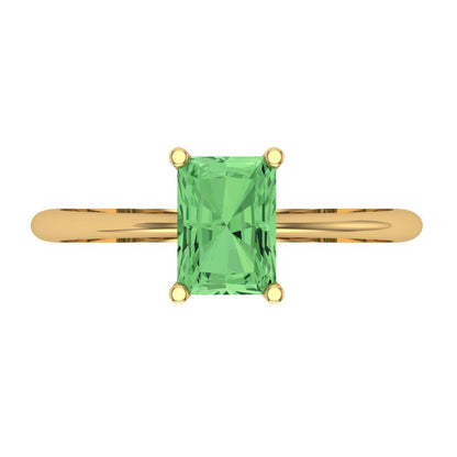 1 cttw Zirconia Simulated Green Diamond Solitaire  Engagement Ring - Solid Gold (VVS1, Radiant Cut,7x5mm)