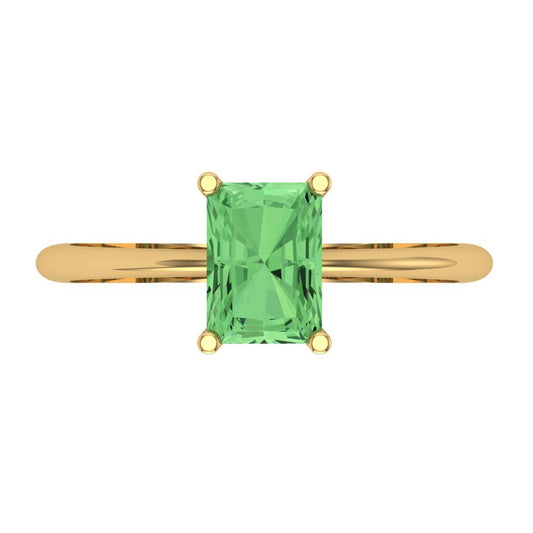 1 cttw Zirconia Simulated Green Diamond Solitaire  Engagement Ring - Solid Yellow Gold (VVS1, Radiant Cut,7x5mm)