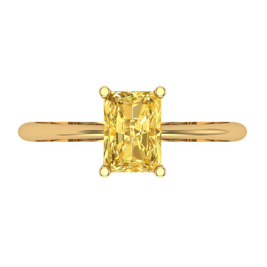 1 cttw Zirconia Simulated Yellow Diamond Solitaire  Engagement Ring - Solid Yellow Gold (VVS1, Radiant Cut,7x5mm)