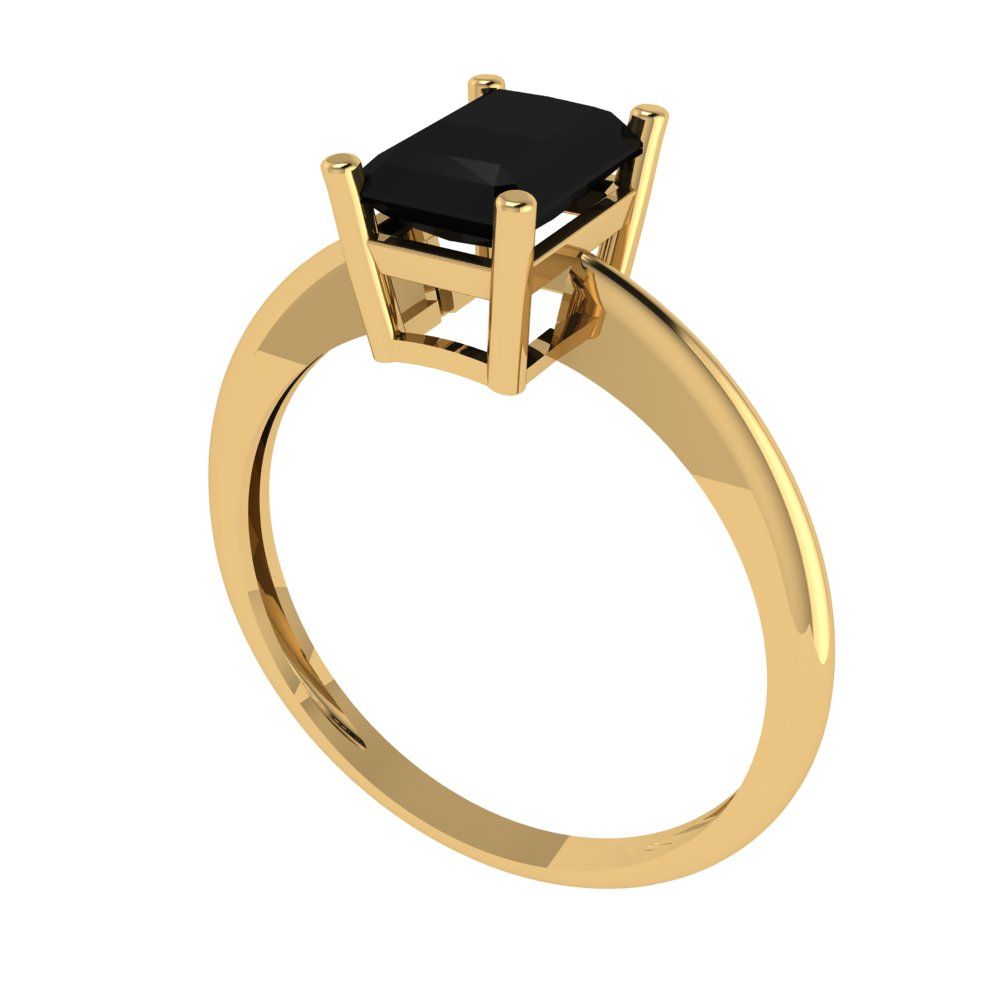 1 cttw Natural Onyx Solitaire  Engagement Ring - Solid Gold (Radiant Cut,7x5mm)