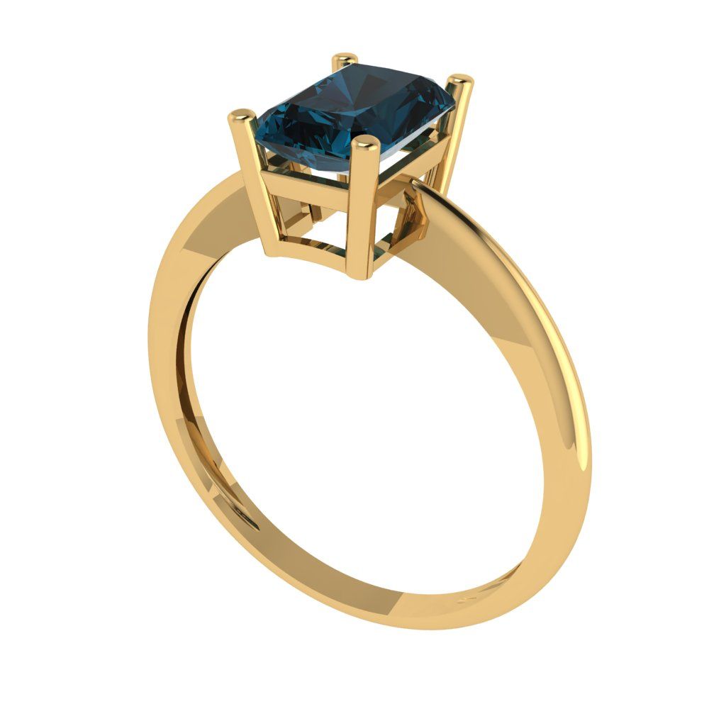 1 cttw Natural London Blue Topaz Solitaire  Engagement Ring - Solid Gold (Radiant Cut,7x5mm)