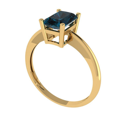 1 cttw Natural London Blue Topaz Solitaire  Engagement Ring - Solid Gold (Radiant Cut,7x5mm)
