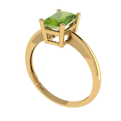 1 cttw Natural Peridot Solitaire  Engagement Ring - Solid Gold (Radiant Cut,7x5mm)