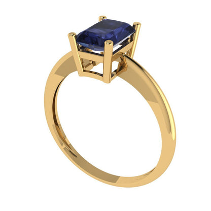 1 cttw Simulated Blue Sapphire Solitaire  Engagement Ring - Solid Gold (Radiant Cut,7x5mm)