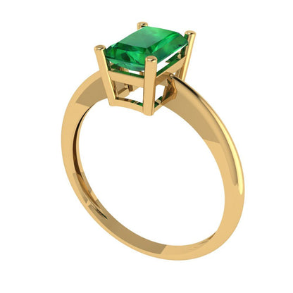 1 cttw Simulated Emerald Solitaire  Engagement Ring - Solid Gold (Radiant Cut,7x5mm)