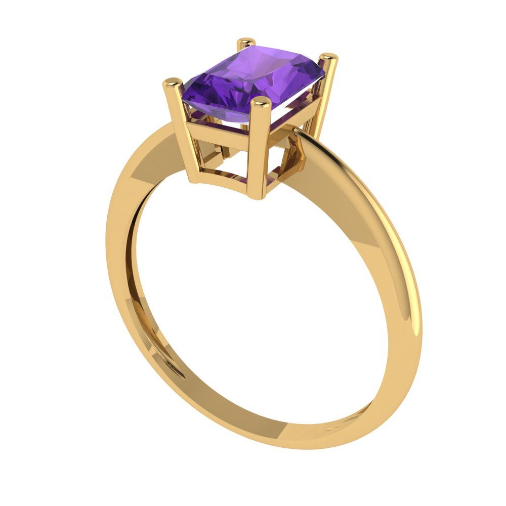 1 cttw Natural Amethyst Solitaire  Engagement Ring - Solid Gold (Radiant Cut,7x5mm)
