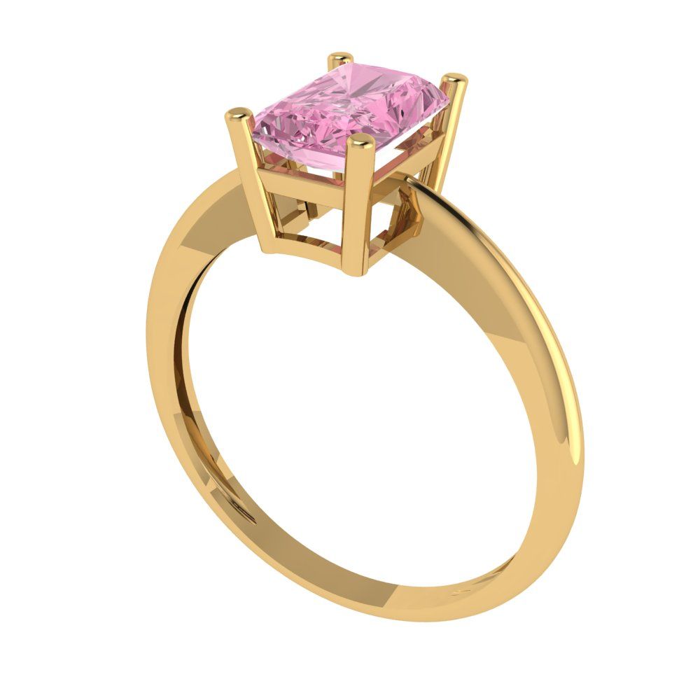 1 cttw Zirconia Simulated Pink Diamond Solitaire  Engagement Ring - Solid Gold (VVS1, Radiant Cut,7x5mm)