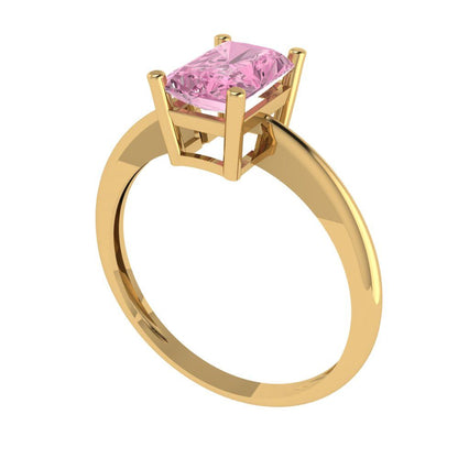1 cttw Zirconia Simulated Pink Diamond Solitaire  Engagement Ring - Solid Gold (VVS1, Radiant Cut,7x5mm)