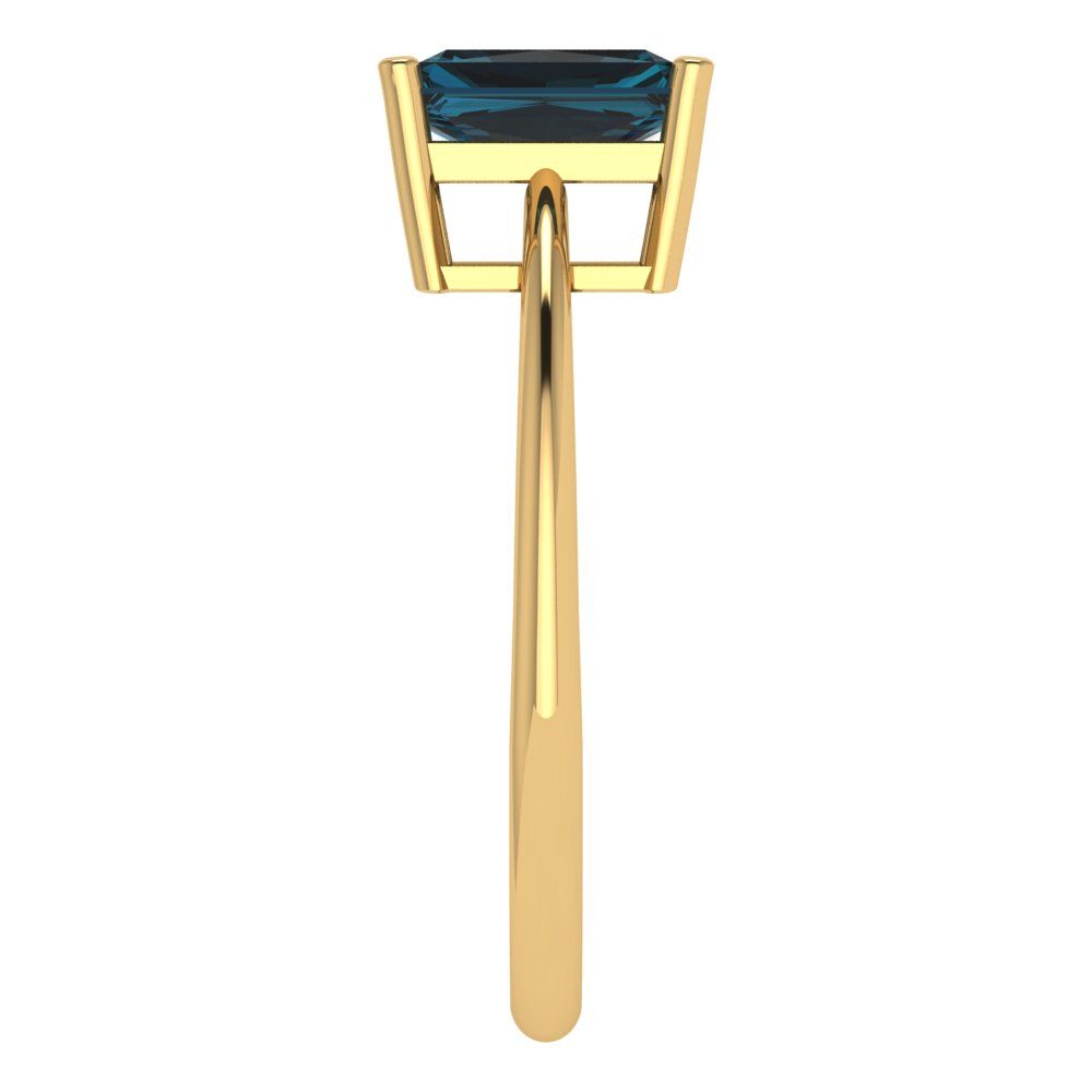 1 cttw Natural London Blue Topaz Solitaire  Engagement Ring - Solid Gold (Radiant Cut,7x5mm)