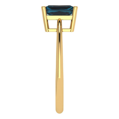 1 cttw Natural London Blue Topaz Solitaire  Engagement Ring - Solid Gold (Radiant Cut,7x5mm)